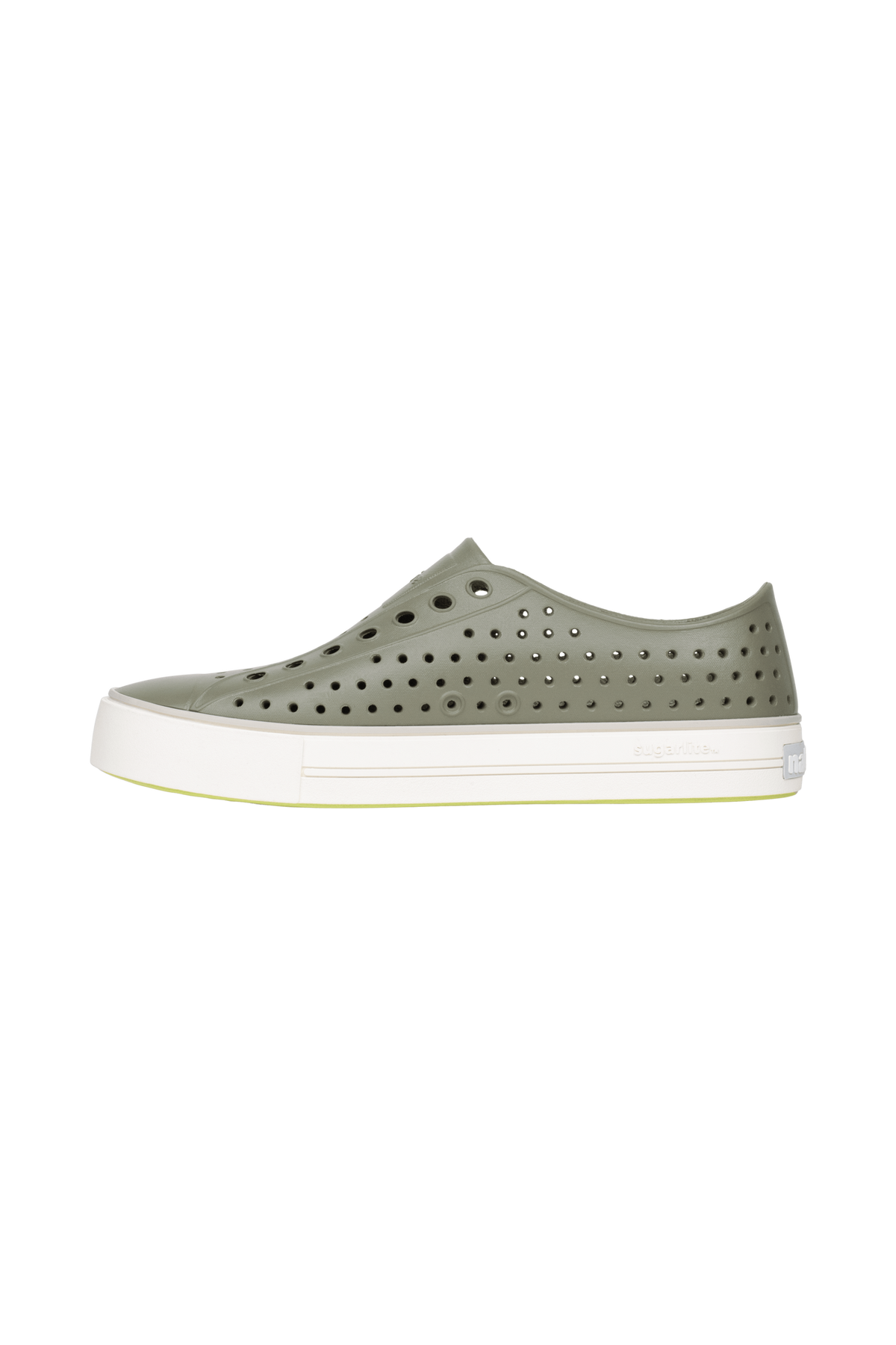 Angled view of a Native Shoes Jefferson Arc Wanderfoam | Vetiver Grey / Whisper White Footwear in Vetiver Grey / Whisper White