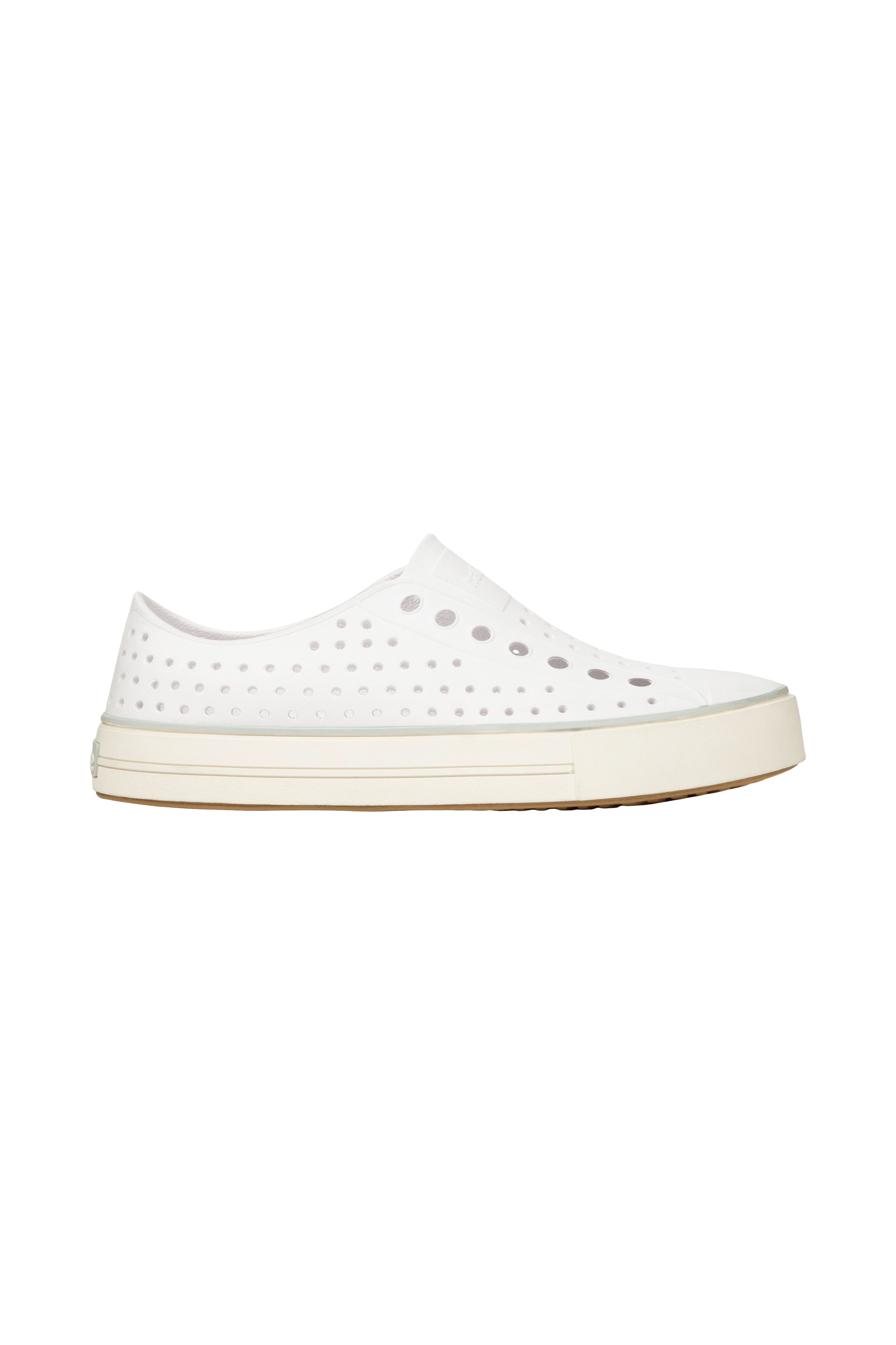 Side view of a Native Shoes Adults Jefferson Arc Wanderfoam Footwear in Shell White / Whisper White