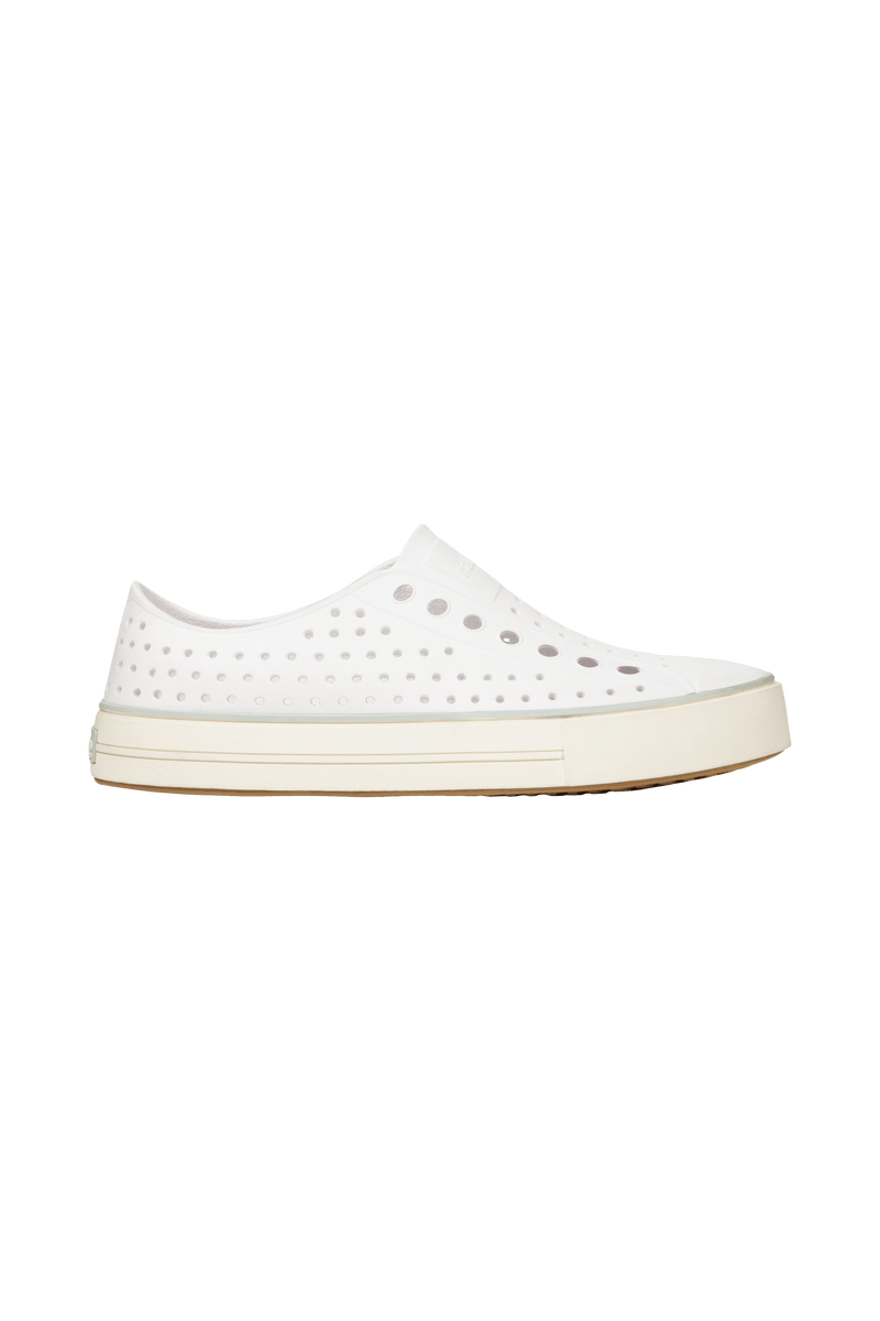 Side view of a Native Shoes Adults Jefferson Arc Wanderfoam Footwear in Shell White / Whisper White