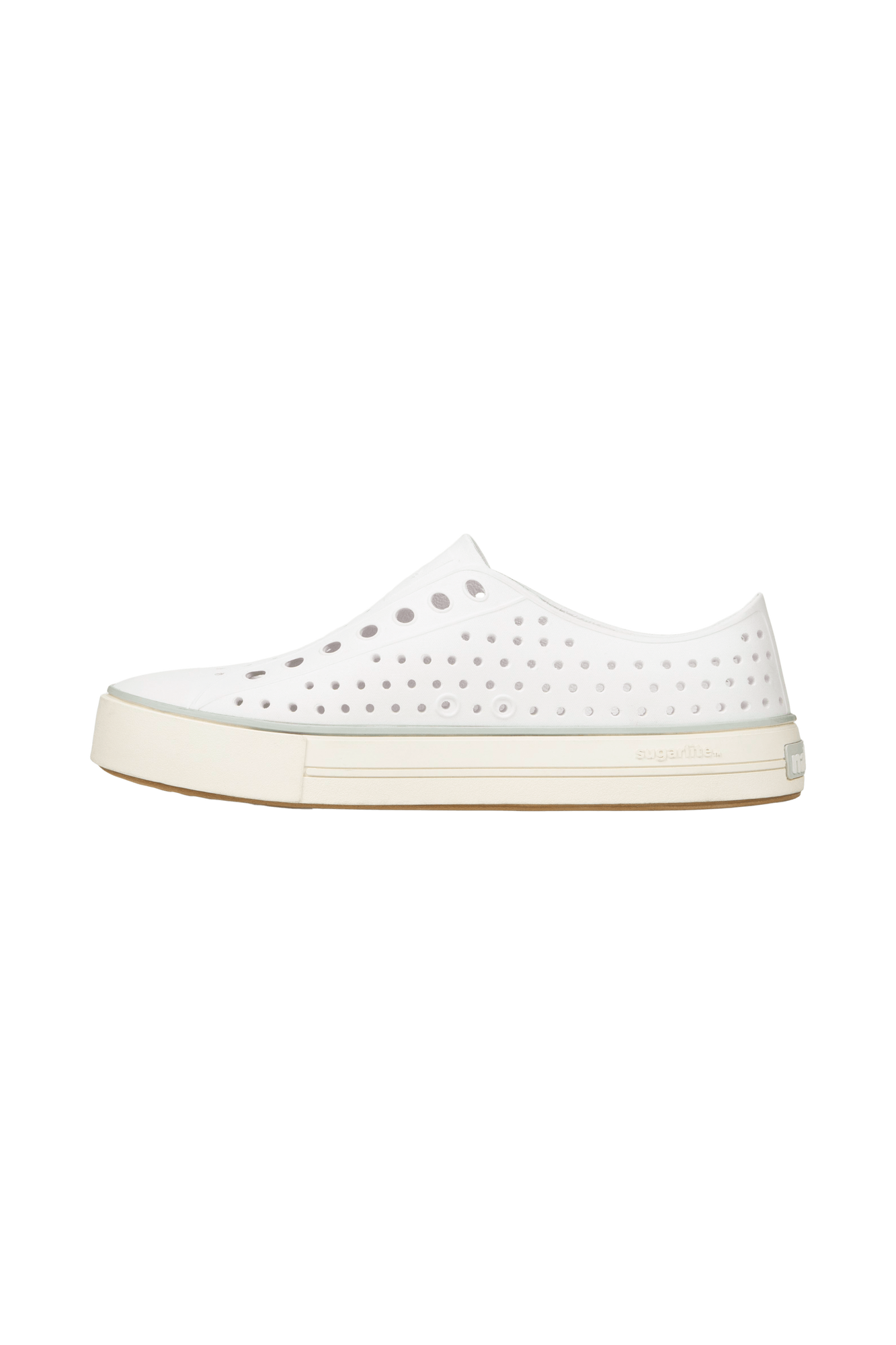 Angled view of a Native Shoes Jefferson Arc Wanderfoam | Shell White / Whisper White Footwear in Shell White / Whisper White