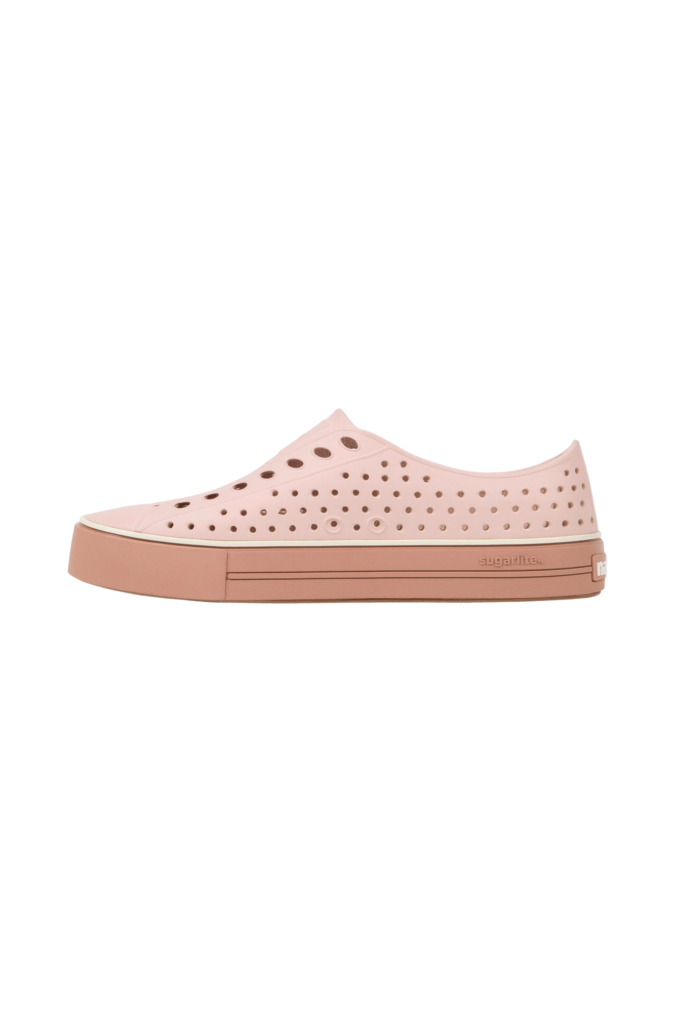 Angled view of a Native Shoes Jefferson Arc Wanderfoam | Chameleon Pink / Bruschetta Brown Footwear in Chameleon Pink / Bruschetta Brown
