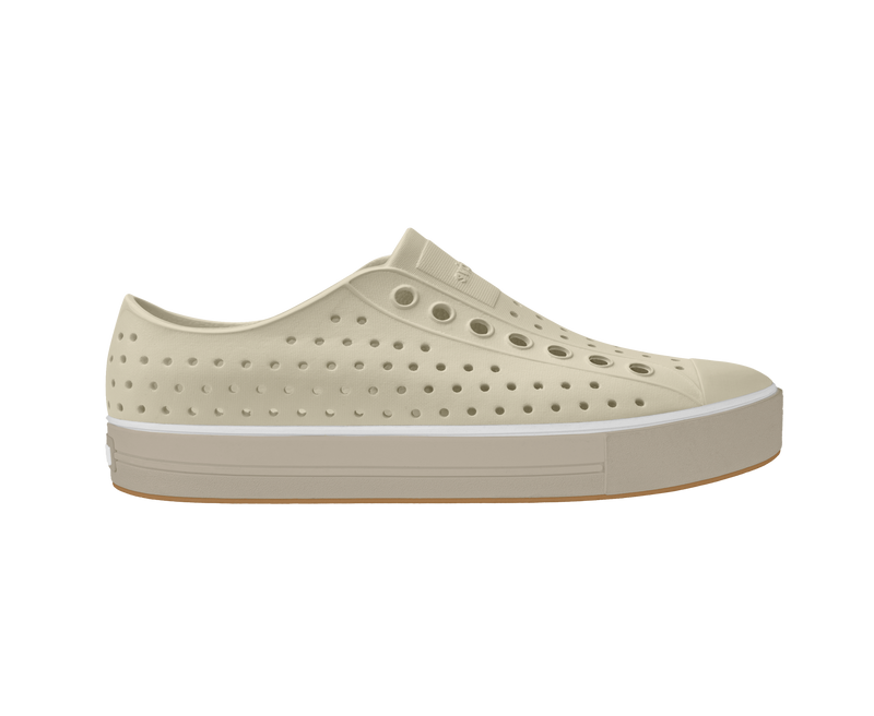 Side view of a Native Shoes Adults Jefferson Arc Wanderfoam Footwear in Bone White / Fog Beige