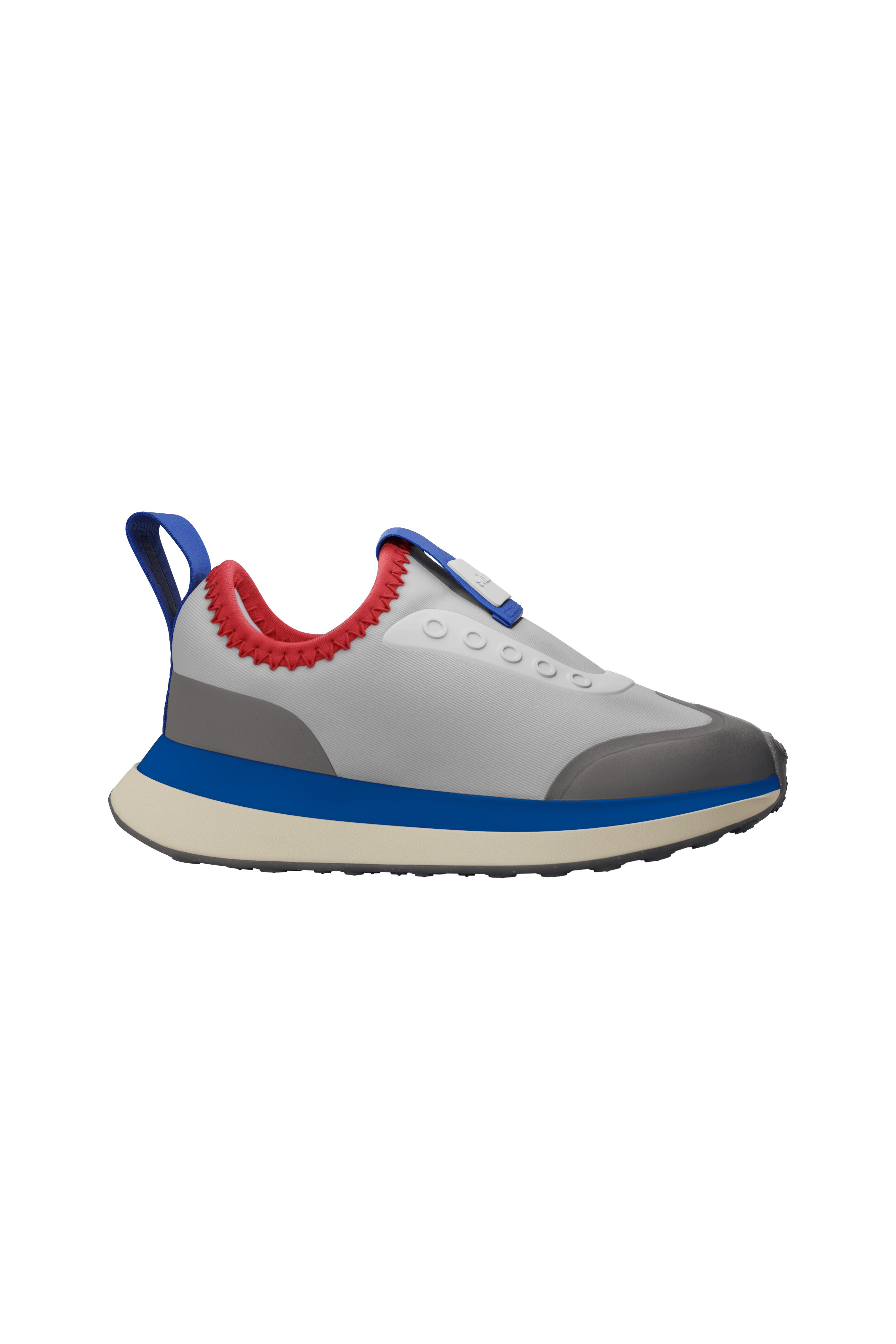 Side view of a Native Shoes Kids Robbie Dash Kids Footwear in Hyams Grey / Tapioca Uv / Jiffy Black