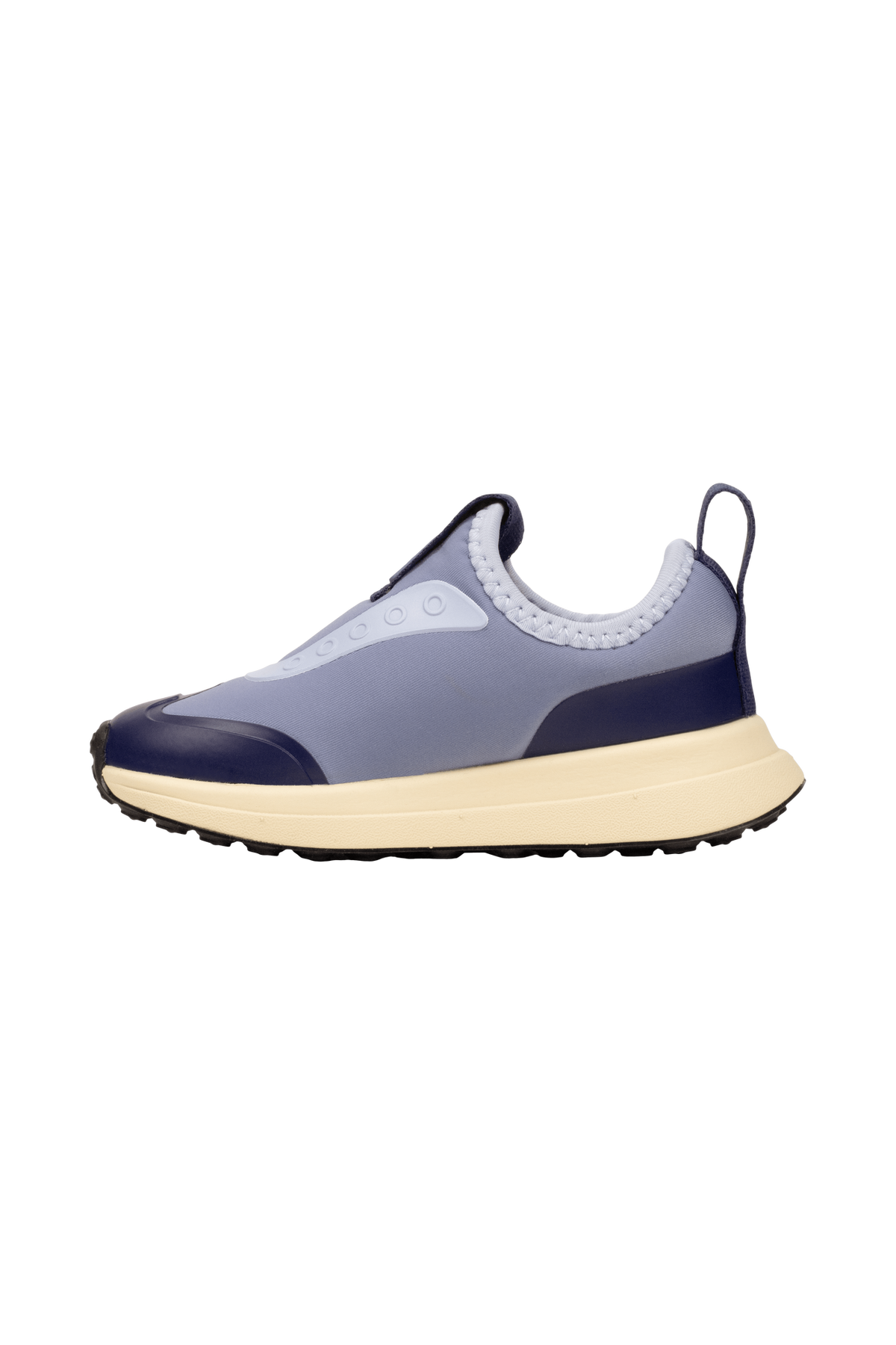 Angled view of a Native Shoes Kids Robbie Dash Kids | Oasisbl/Tapoffwht/Jfyblk Footwear in Oasisbl/Tapoffwht/Jfyblk