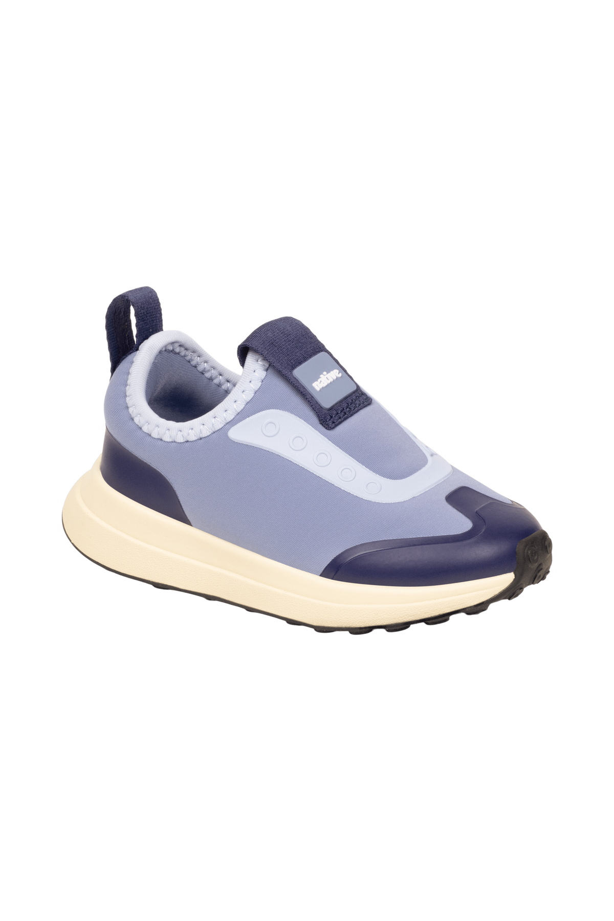 Bottom view of a Native Shoes Kids Robbie Dash Kids | Oasisbl/Tapoffwht/Jfyblk Footwear in Oasisbl/Tapoffwht/Jfyblk