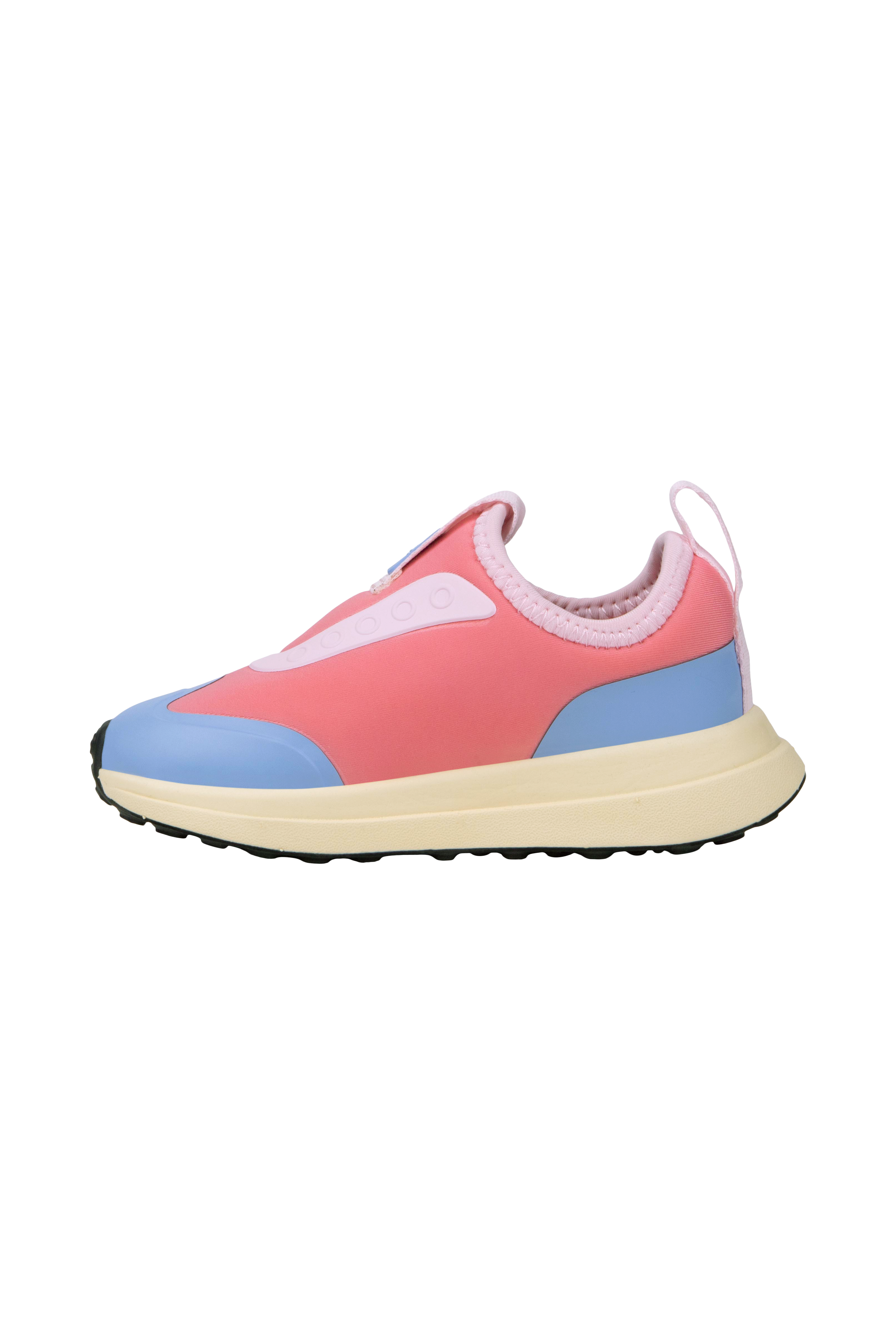 Bottom view of a Native Shoes Kids Robbie Dash Kids | Flamingo Pink / Tapioca Off White / Jiffy Black Footwear in Flamingo Pink / Tapioca Off White / Jiffy Black