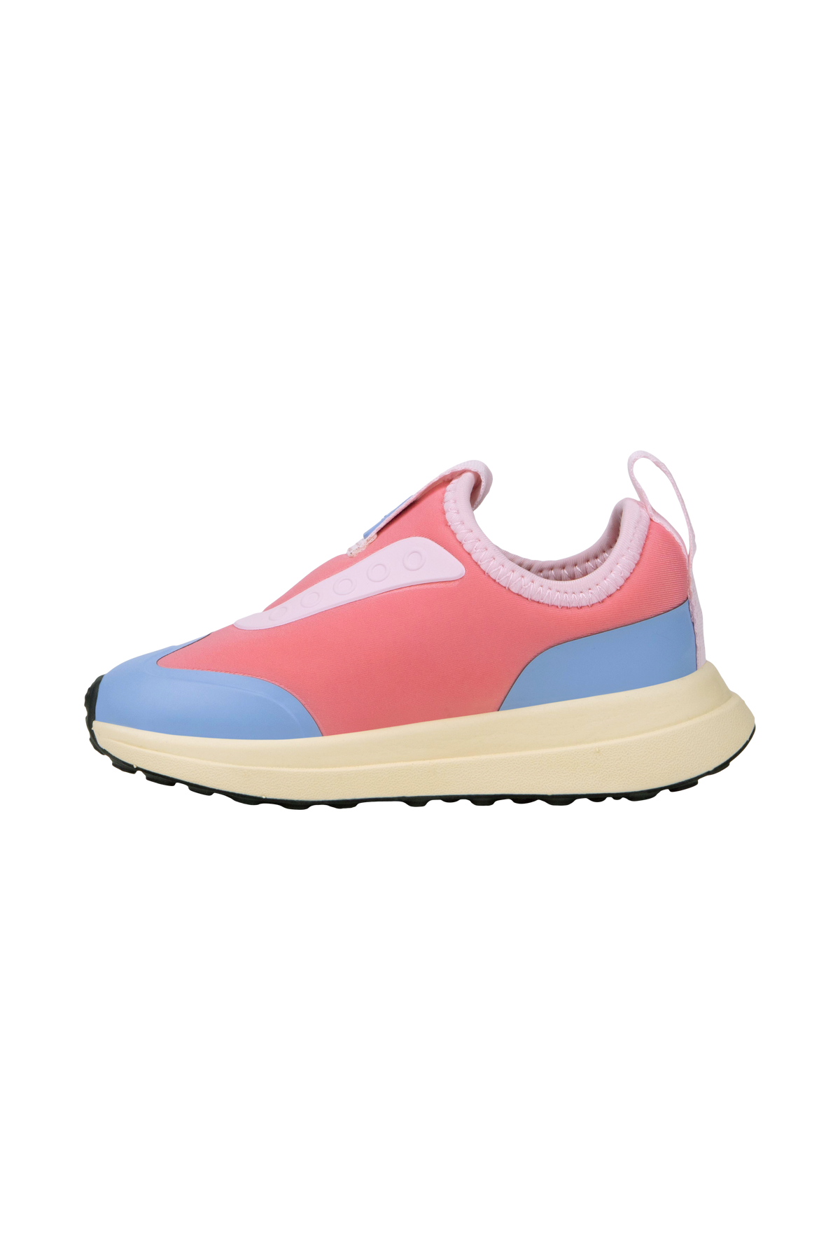 Bottom view of a Native Shoes Kids Robbie Dash Kids | Flamingo Pink / Tapioca Off White / Jiffy Black Footwear in Flamingo Pink / Tapioca Off White / Jiffy Black