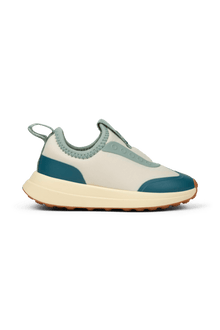 Side view of a Native Shoes Kids Robbie Dash Kids Footwear in Bone White / Tapioca Off White / Hazel Brown