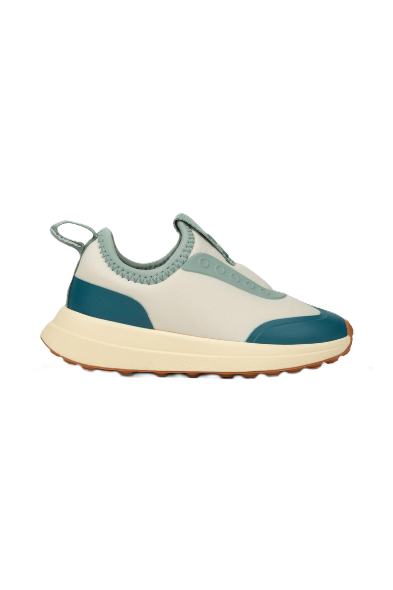 Side view of a Native Shoes Kids Robbie Dash Kids Footwear in Bone White / Tapioca Off White / Hazel Brown