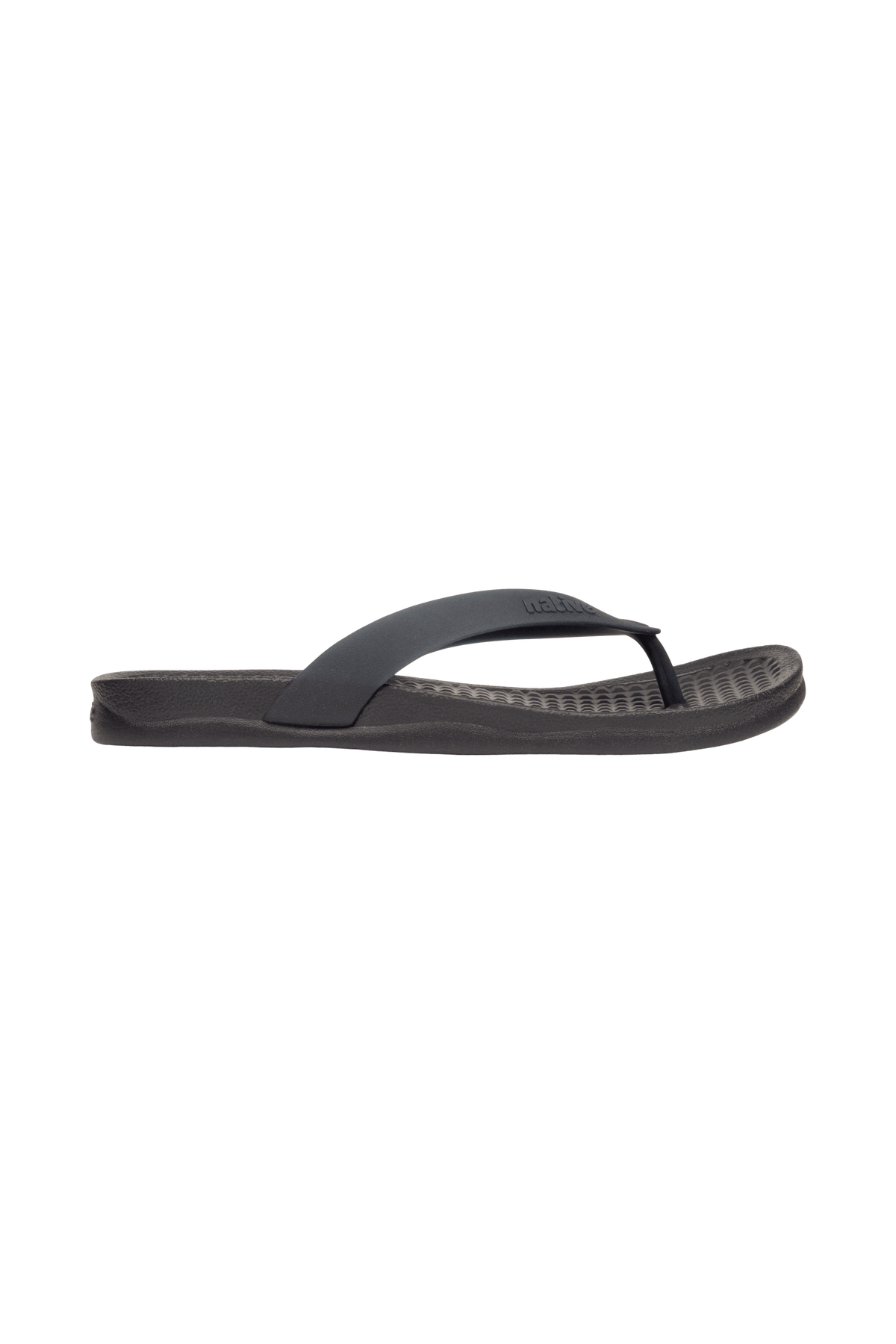 Side view of a Native Shoes Adults Paolo Wanderfoam Footwear in Jiffy Black / Jiffy Black