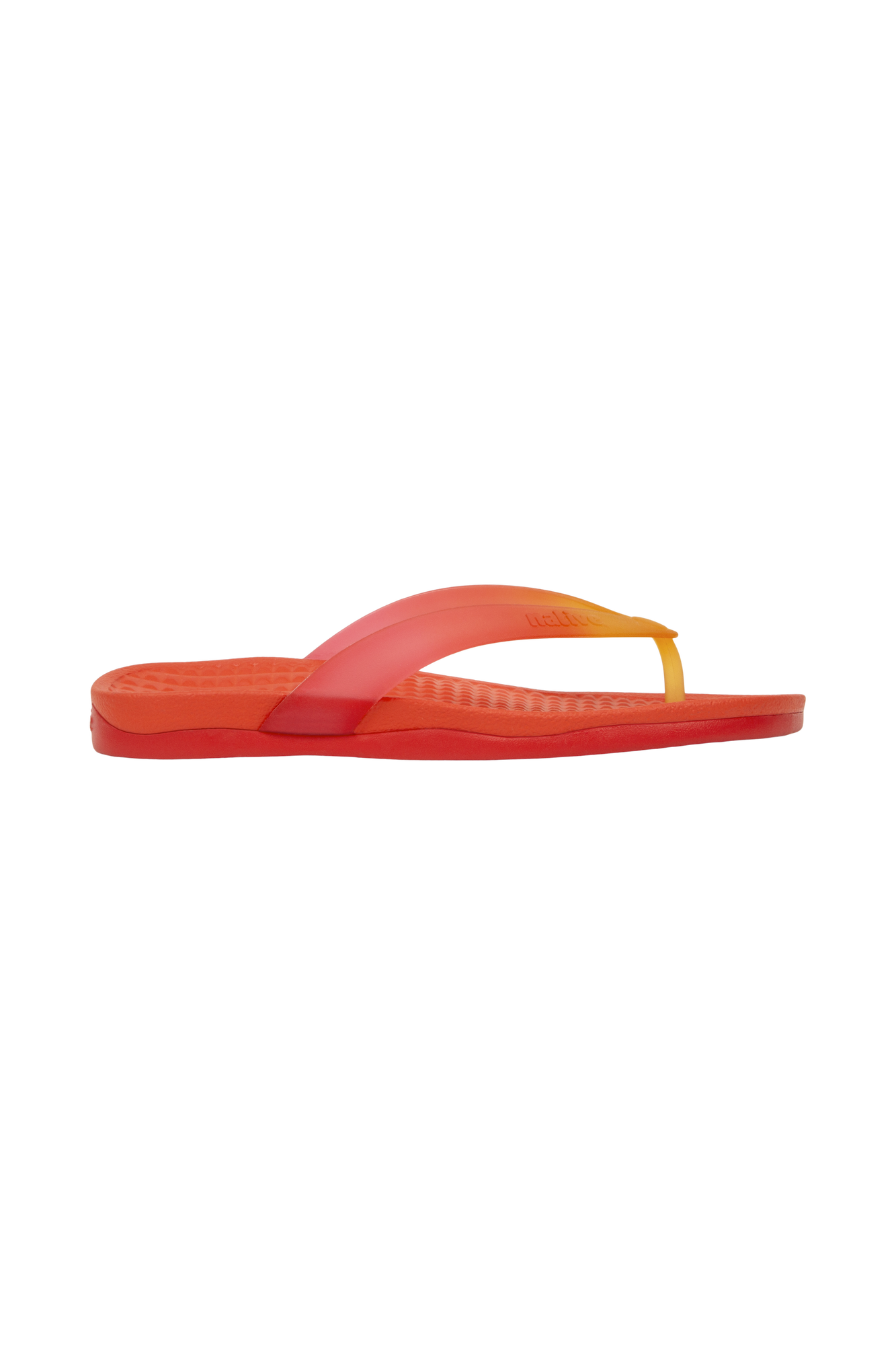 Side view of a Native Shoes Adults Paolo Wanderfoam Ombre Footwear in Firerd/Trchrd/Trchpynomb