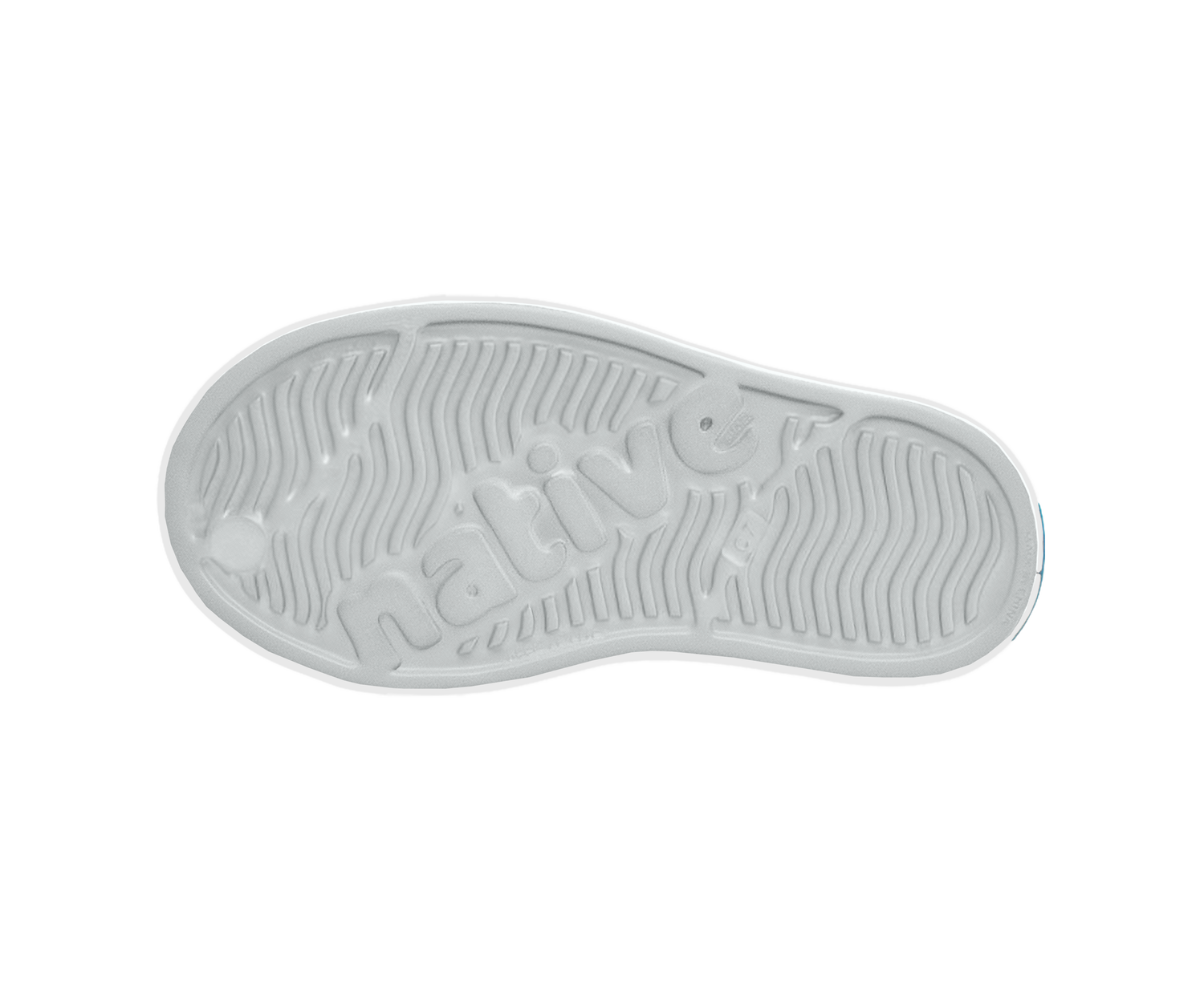 Bottom view of a Native Shoes Kids Jefferson Stonewash Kids | Dawn Blue / Dawn Blue / Satellite Brushed Footwear in Dawn Blue / Dawn Blue / Satellite Brushed