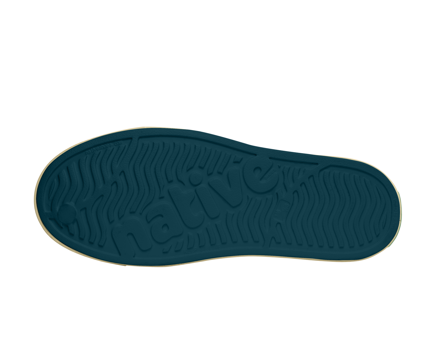 Bottom view of a Native Shoes Jefferson Wanderfoam Blm Print | Oasis Blue / Bone White Speckle / Dark Water Footwear in Oasis Blue / Bone White Speckle / Dark Water