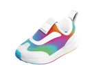 Angled view of a Native Shoes Kids Robbie Dash Print Kids | Shell White / Shell White / Rainbow Footwear in Shell White / Shell White / Rainbow
