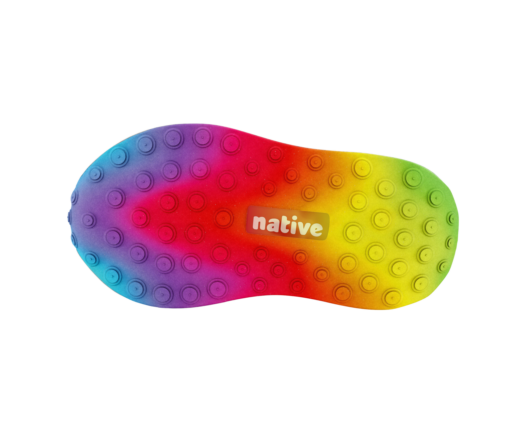 Bottom view of a Native Shoes Kids Robbie Dash Print Kids | Shell White / Shell White / Rainbow Footwear in Shell White / Shell White / Rainbow