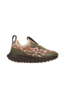 Side view of a Native Shoes Kids Robbie Dash Print Kids Footwear in Shlwht/Shlwht/Tuffcamo