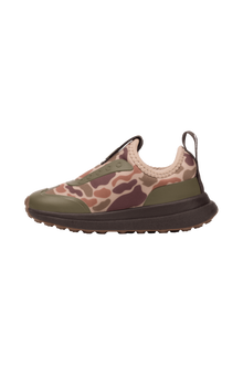 Angled view of a Native Shoes Kids Robbie Dash Print Kids | Shlwht/Shlwht/Tuffcamo Footwear in Shlwht/Shlwht/Tuffcamo
