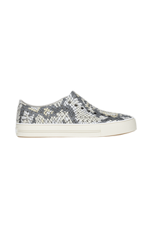 Side view of a Native Shoes Adults Jefferson Arc Wanderfoam Print Footwear in Slkgry/Pprwht/Slkpython