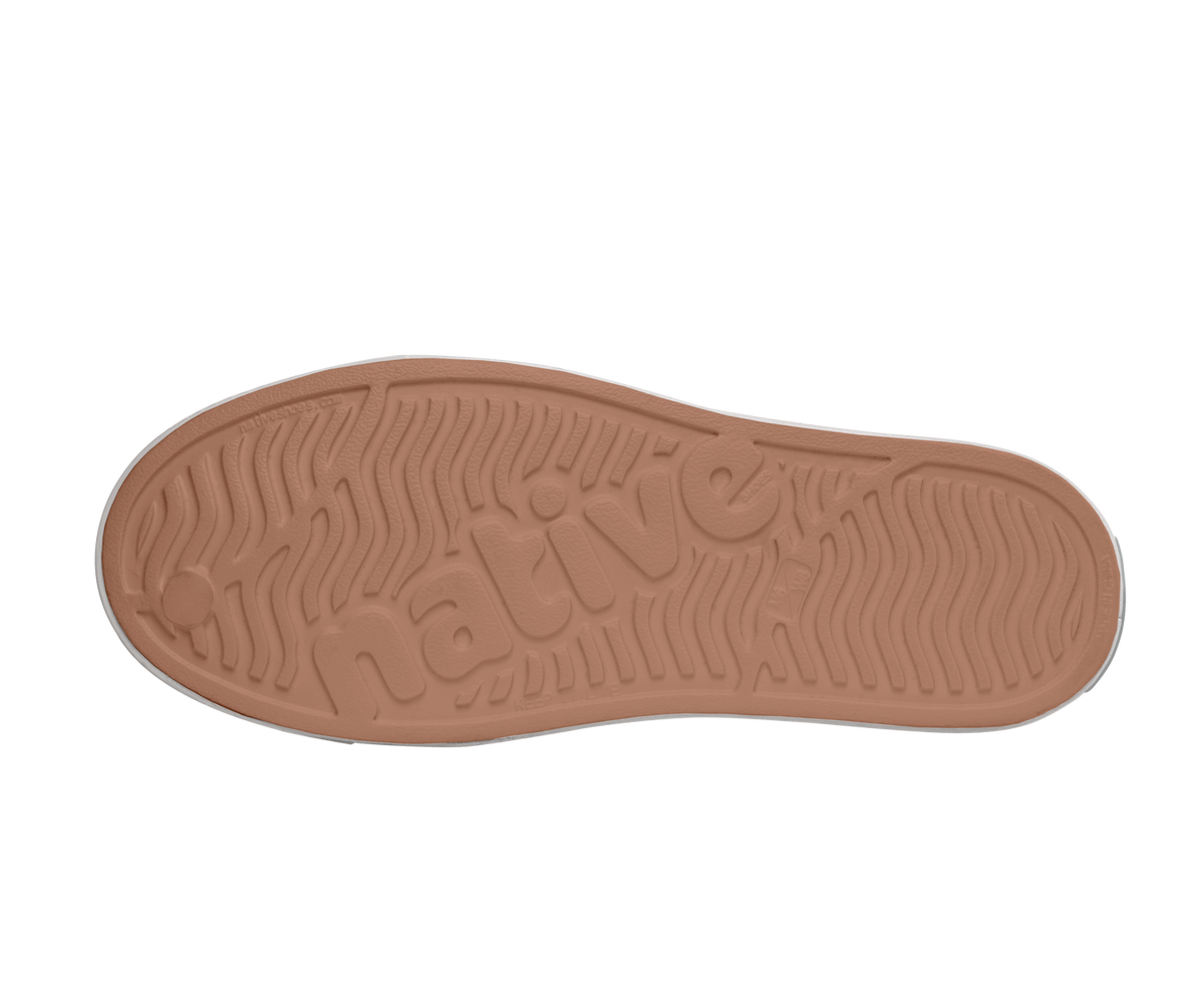 Bottom view of a Native Shoes Jefferson Arc Wanderfoam Print | Shell White / Whisper White / Leopard Footwear in Shell White / Whisper White / Leopard