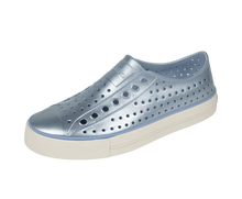 Angled view of a Native Shoes Jefferson Arc Wf Metallic | Skyway Blue Metallic / Whisper White Footwear in Skyway Blue Metallic / Whisper White