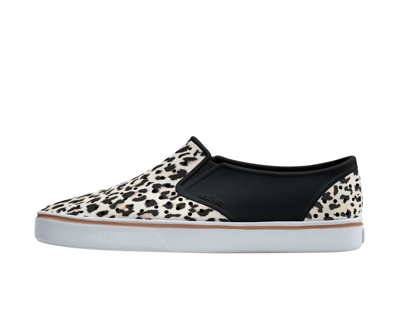 Side view of a Native Shoes Adults Miles Wanderfoam Print Footwear in Jiffy Black / Shell White / Summer Fun