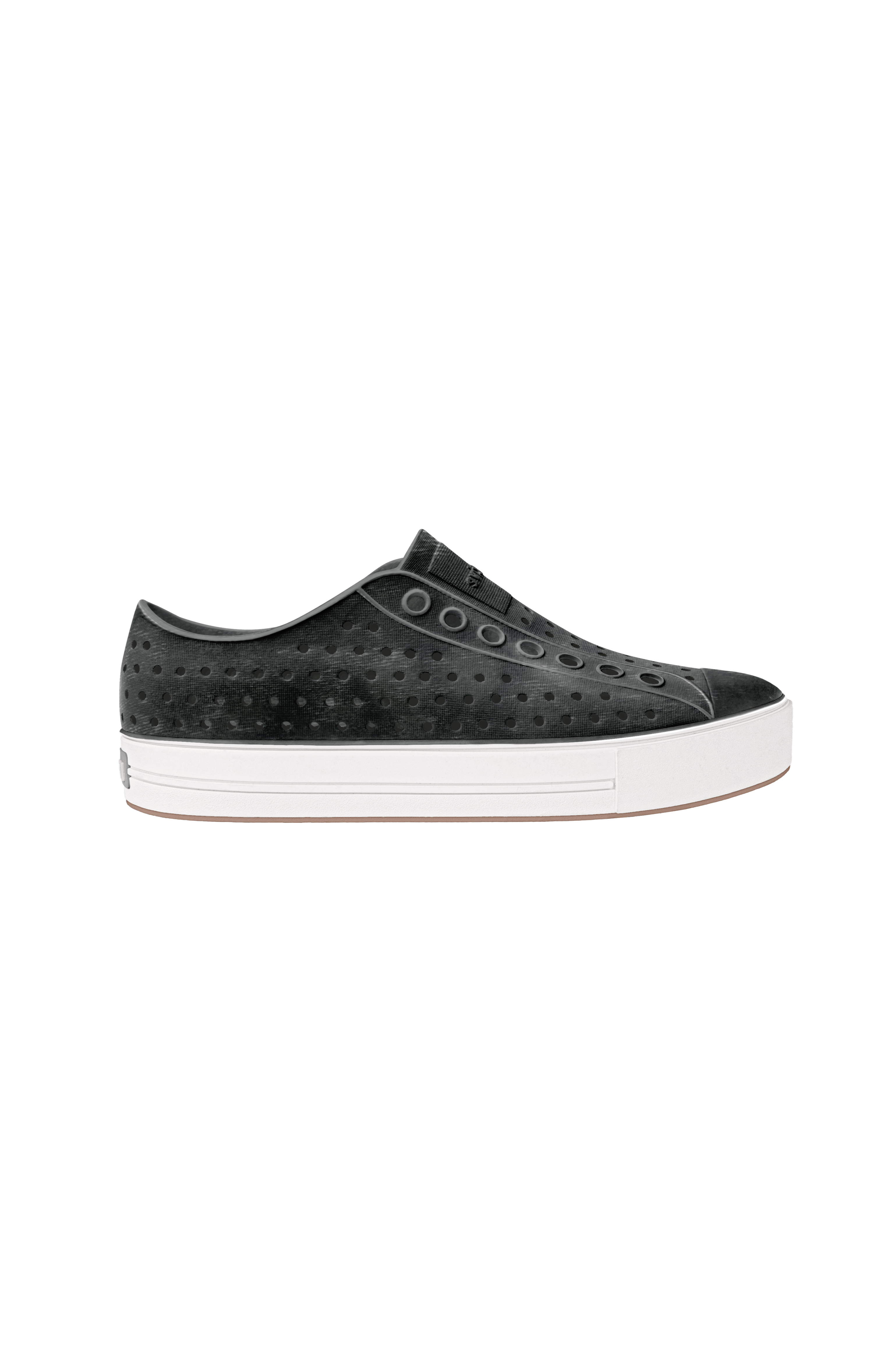 Side view of a Native Shoes Adults Jefferson Arc Wf Stonewash Footwear in Satellite Grey / Whisper White / Brushed