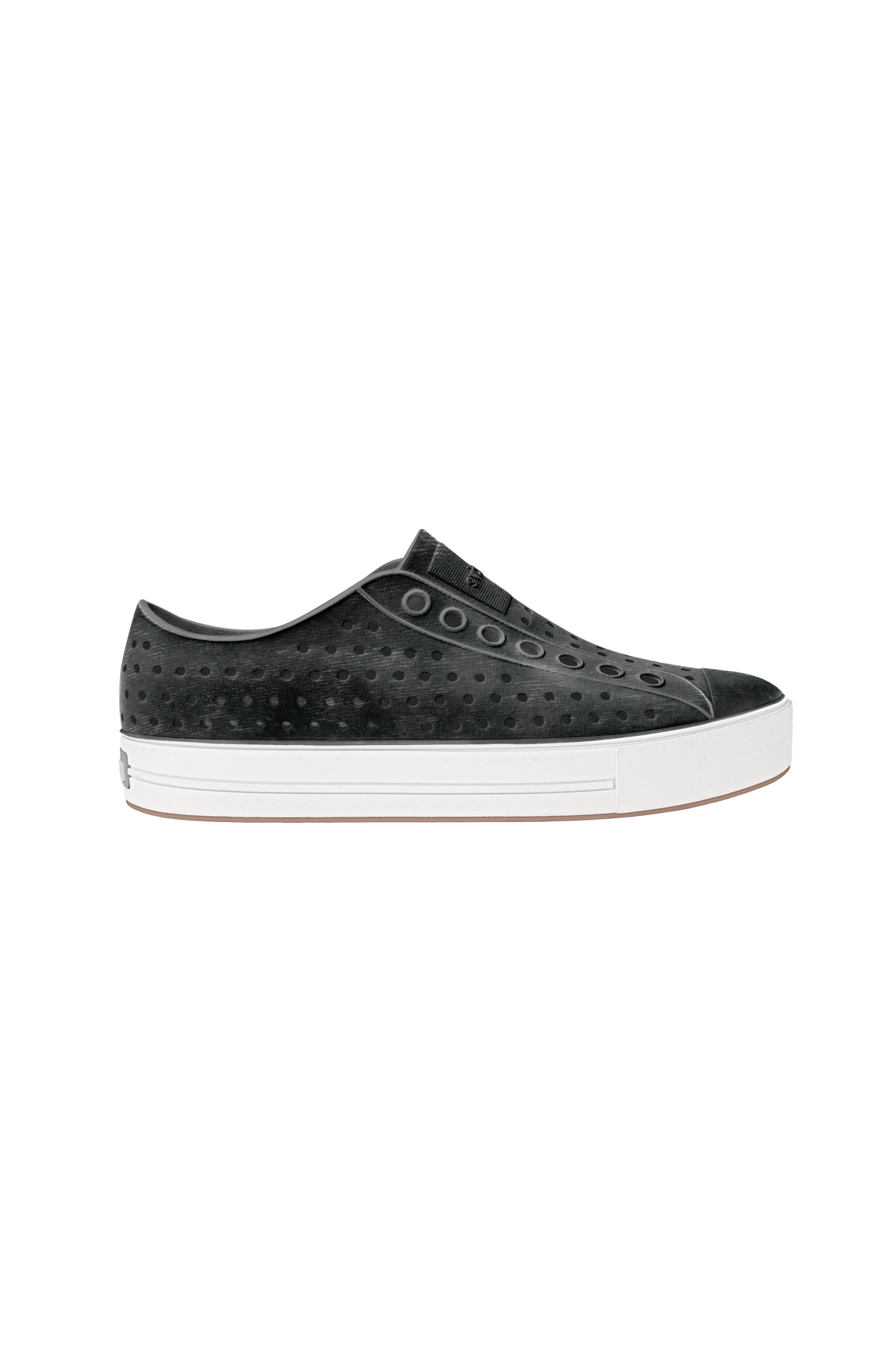 Side view of a Native Shoes Adults Jefferson Arc Wf Stonewash Footwear in Satellite Grey / Whisper White / Brushed