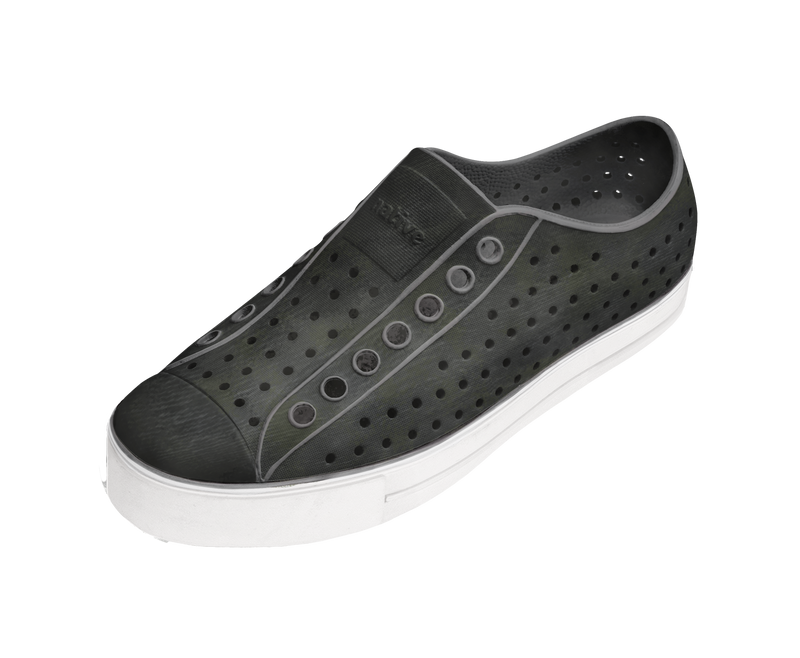 Angled view of a Native Shoes Jefferson Arc Wf Stonewash | Satellite Grey / Whisper White / Brushed Footwear in Satellite Grey / Whisper White / Brushed