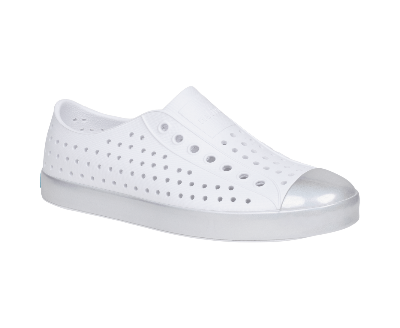 Bottom view of a Native Shoes Jefferson Wanderfoam Wrp | Shlwht/Holo Footwear in Shlwht/Holo