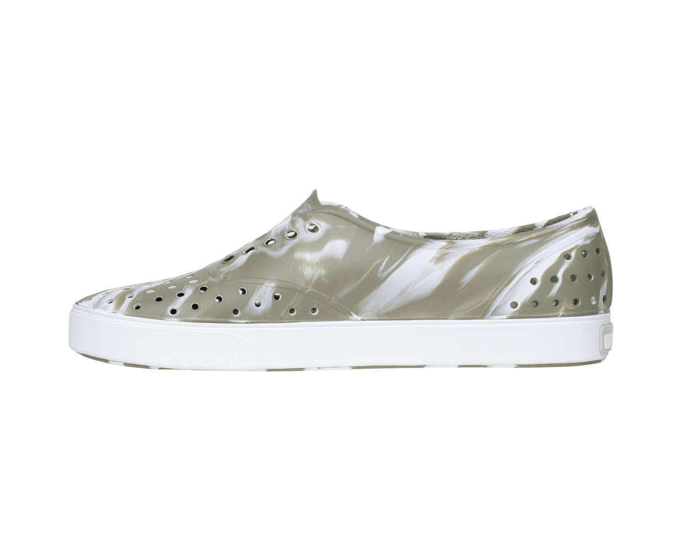 Angled view of a Native Shoes Miller Wanderfoam Marbled | Vetshlmarble/Shlwht Footwear in Vetshlmarble/Shlwht
