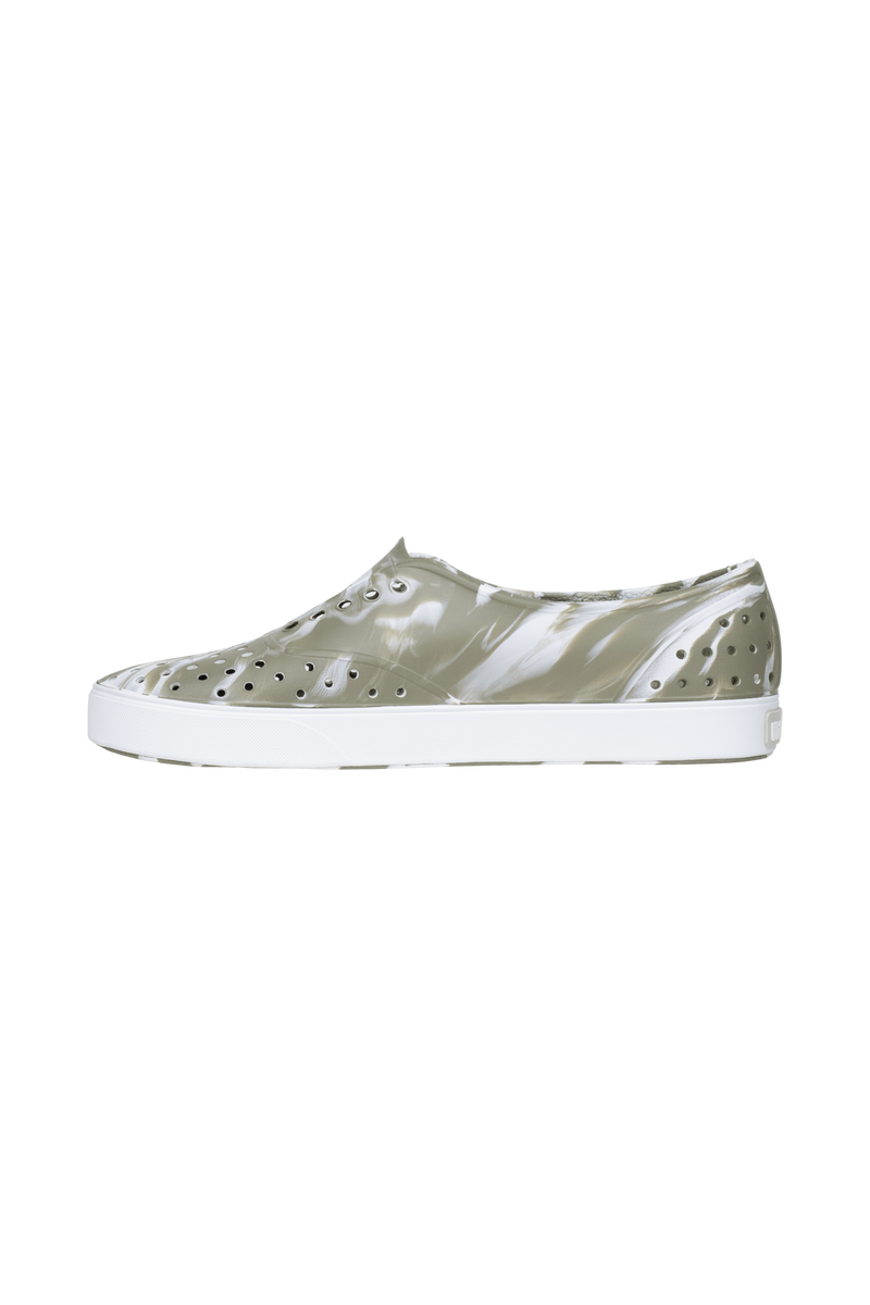 Angled view of a Native Shoes Miller Wanderfoam Marbled | Vetshlmarble/Shlwht Footwear in Vetshlmarble/Shlwht