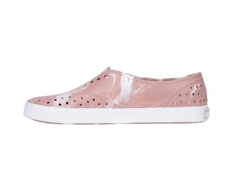 Angled view of a Native Shoes Miller Wanderfoam Marbled | Cayshlmarble/Shlwht Footwear in Cayshlmarble/Shlwht