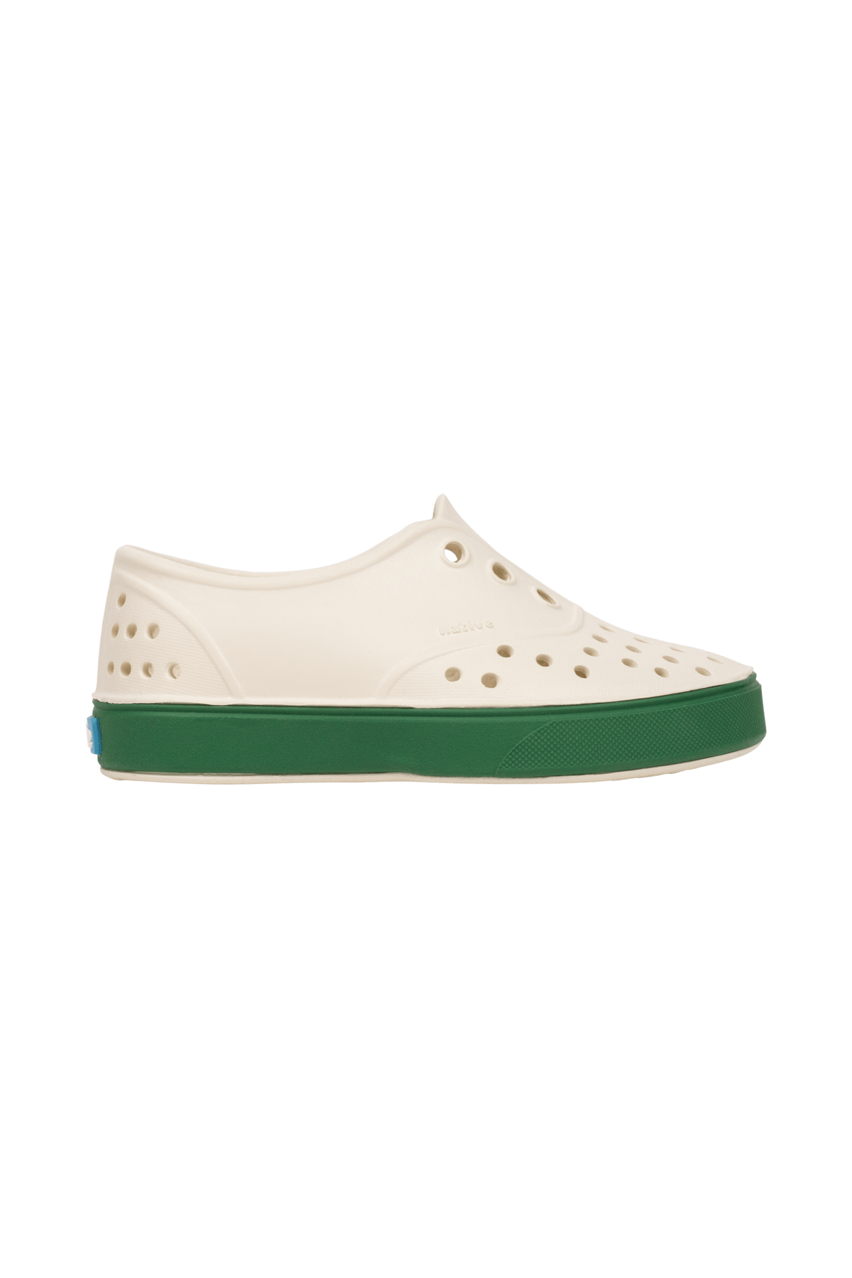Side view of a Native Shoes Kids Miller Kids Footwear in Bnwht/Hntrgr