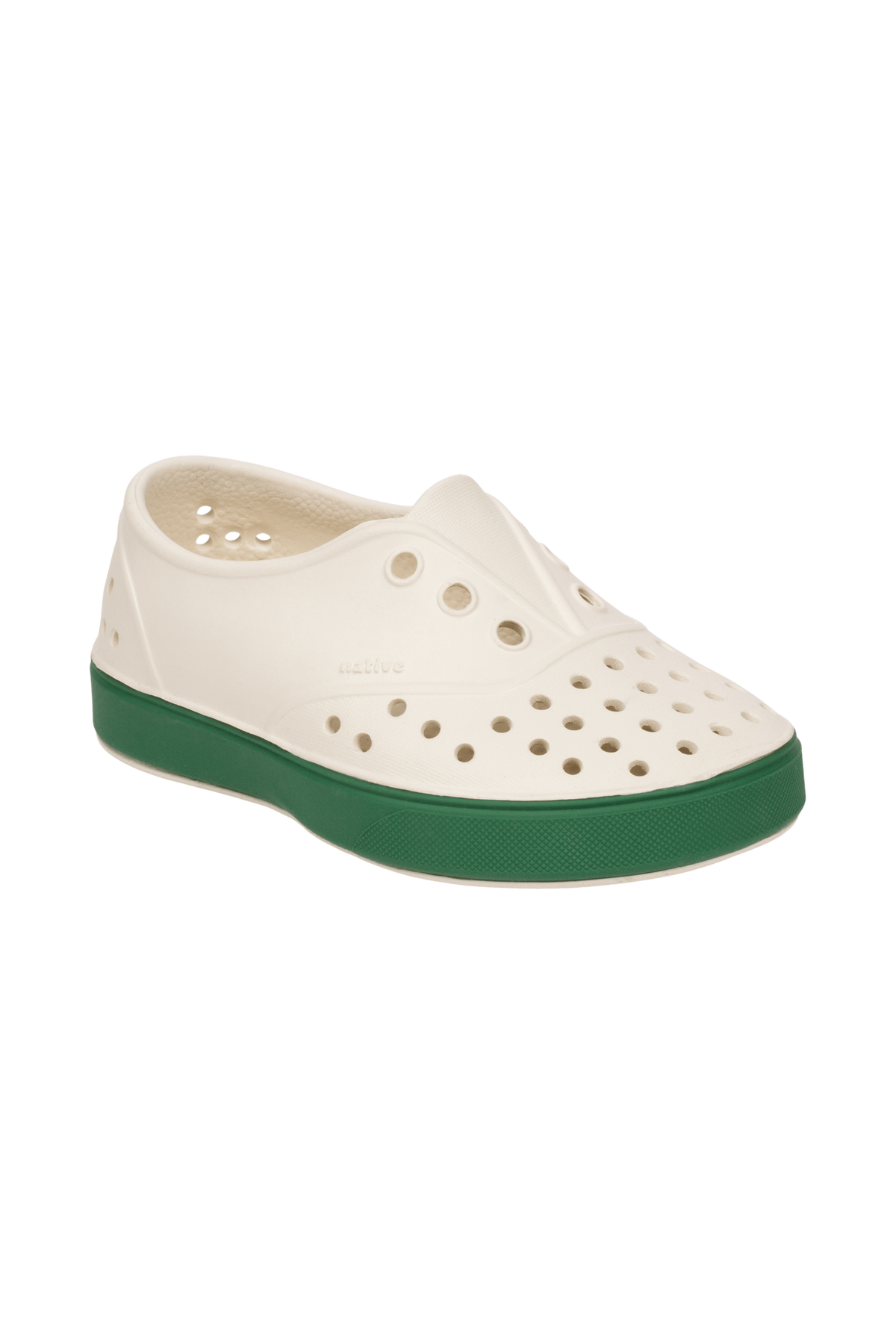 Bottom view of a Native Shoes Kids Miller Kids | Bnwht/Hntrgr Footwear in Bnwht/Hntrgr