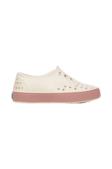 Side view of a Native Shoes Kids Miller Kids Footwear in Bnwht/Caypnk