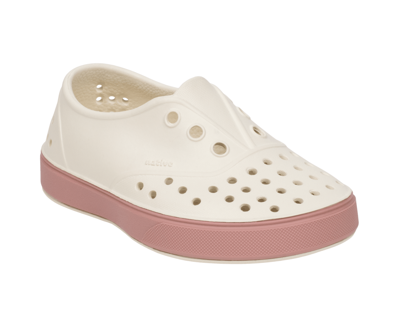 Bottom view of a Native Shoes Kids Miller Kids | Bnwht/Caypnk Footwear in Bnwht/Caypnk