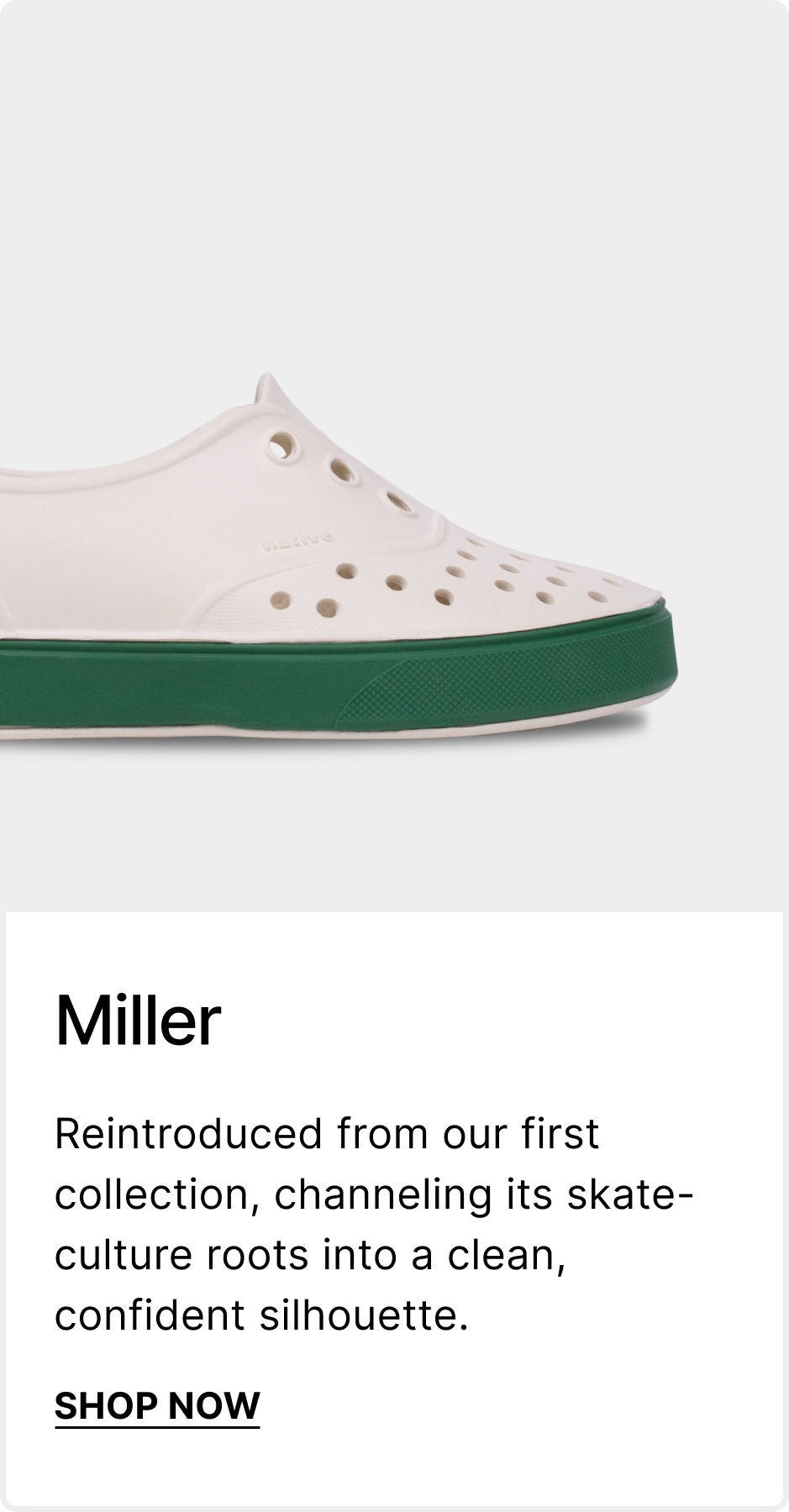 Miller - Reintroduced from our first collection, channeling its skate-culture roots into a clean, confident silhouette. - SHOP NOW