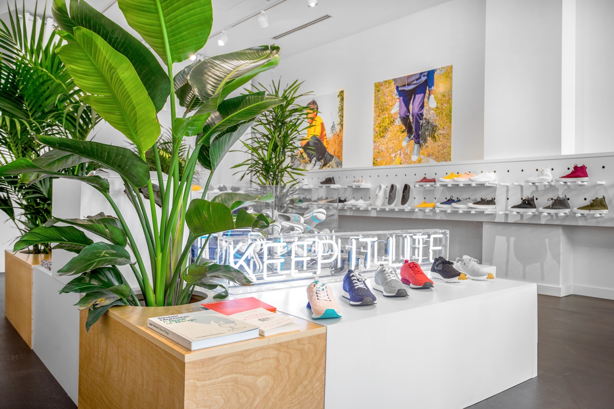 The Native Shoes Santana Row store interior showing the colorful Cornell sneaker on display.